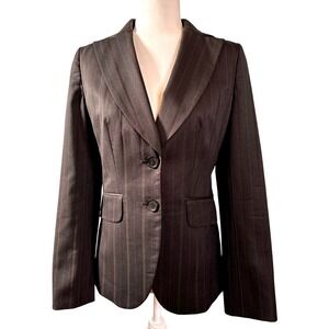 Ann Taylor Womens Blazer Size 2 Brown Pinstripe Designer Business Office Career